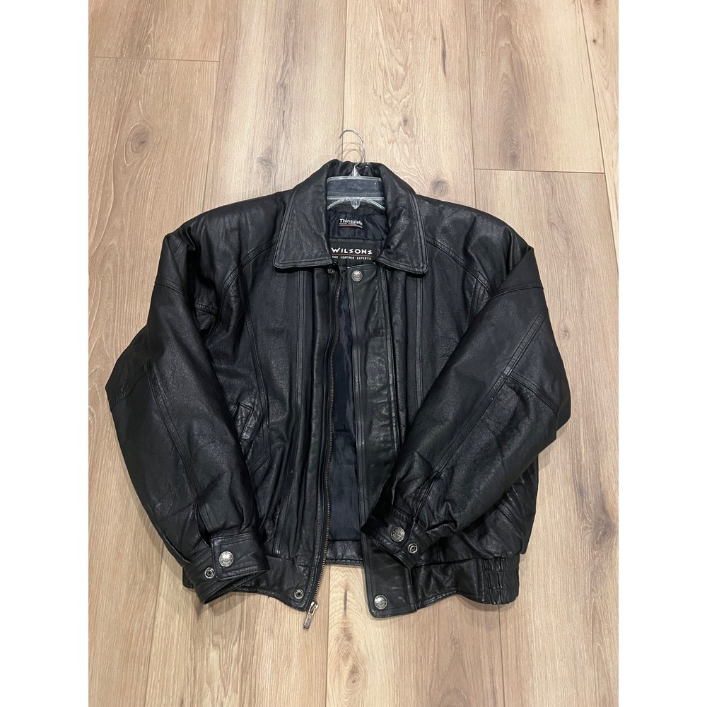 Wilsons Mens S Black Leather Jacket 3M Thinsulate Insulate , Biker Vintage